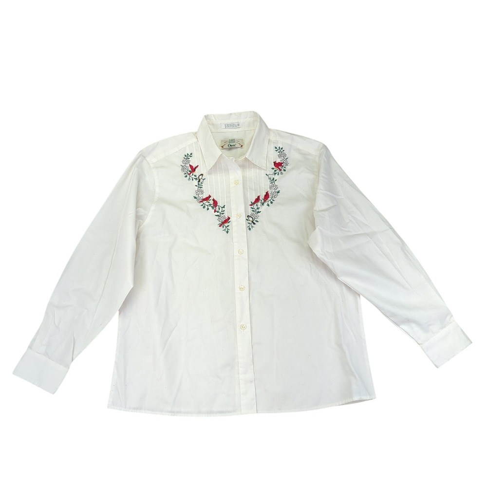 Vtg Orvis Womens Button Down Long Sleeve Shirt Embroidered Cardinal Bird Size 12
